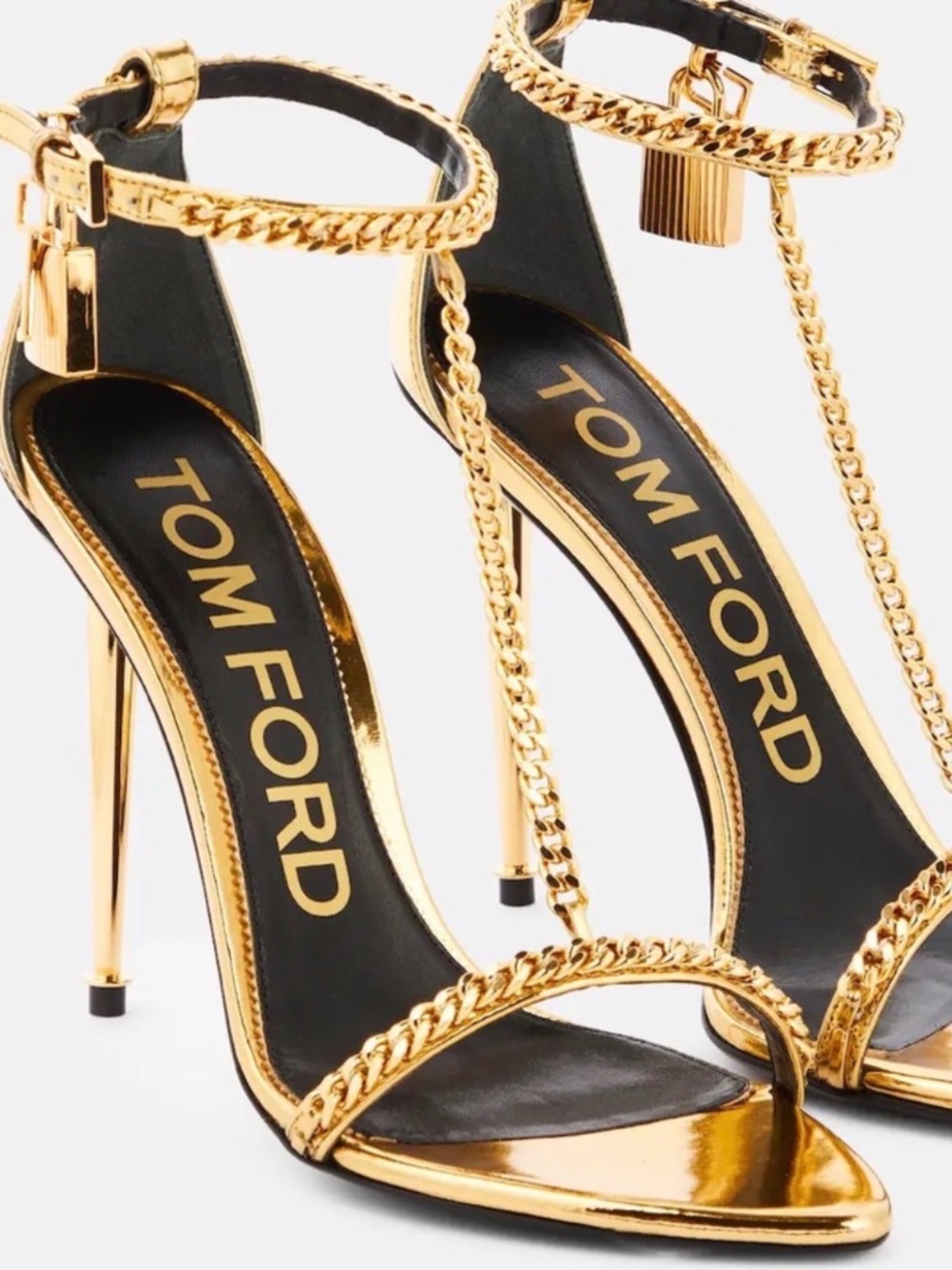 Tom Ford Mirror Padlock T-Strap chain leather sandals